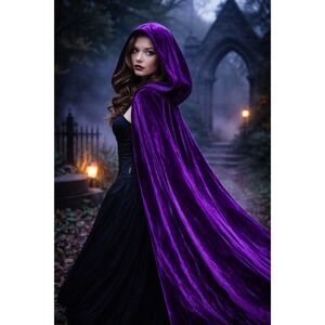Evlatte Purple Velvet Hooded Cape Shawl 66" Tall Whimsigoth Festival Goth NWT